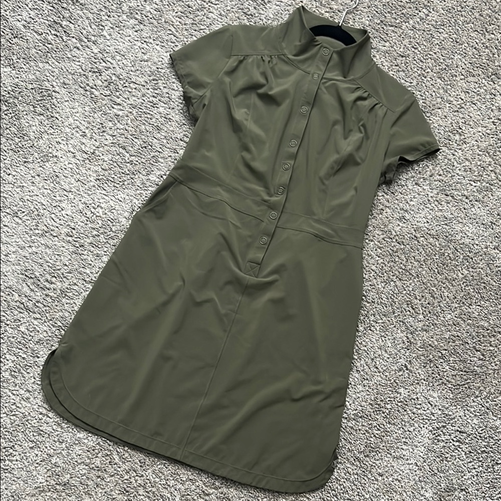 Prana Olive Green Button-Front Midi Dress